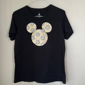 Disney Parks Mickey Mouse t-shirt Black Gold Silver Polka Dot Women’s XXL Fitted